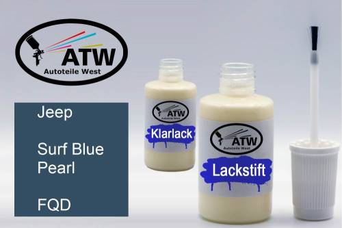 Jeep, Surf Blue Pearl, FQD: 20ml Lackstift + 20ml Klarlack - Set, von ATW Autoteile West.